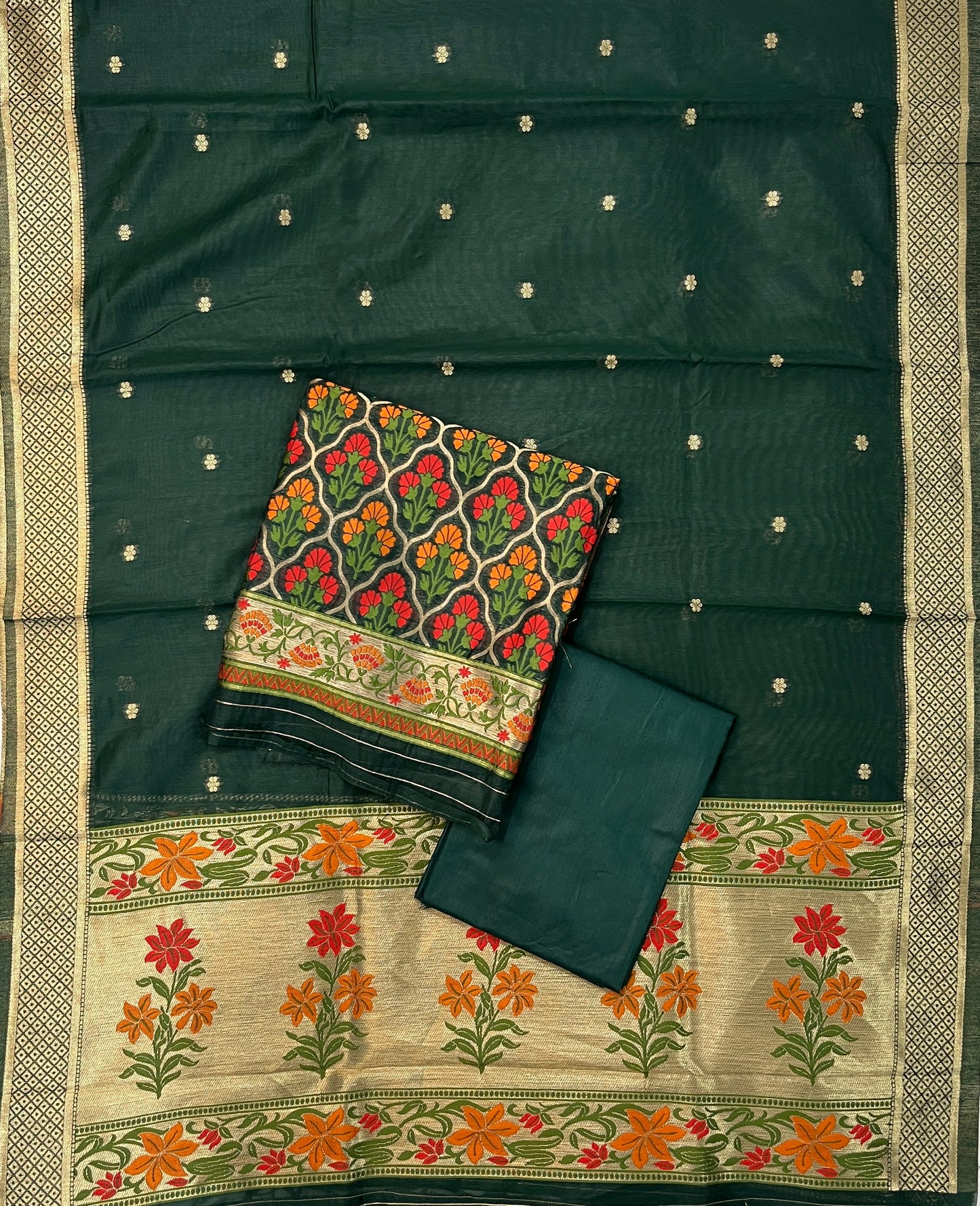 DARK GREEN SUNAINA JAMDANI SUIT