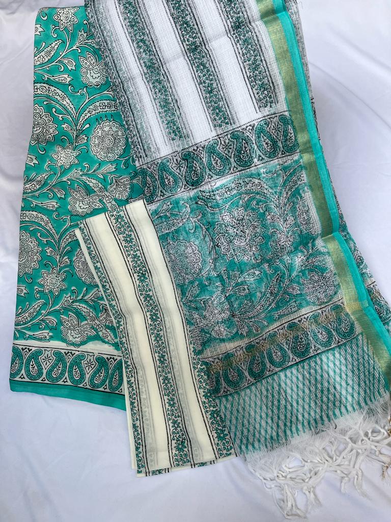 Green Cotton Dress Material 