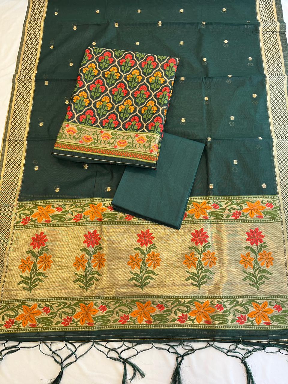 DARK GREEN SUNAINA JAMDANI SUIT