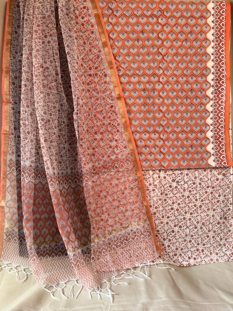 Orange Cotton Dress Material 